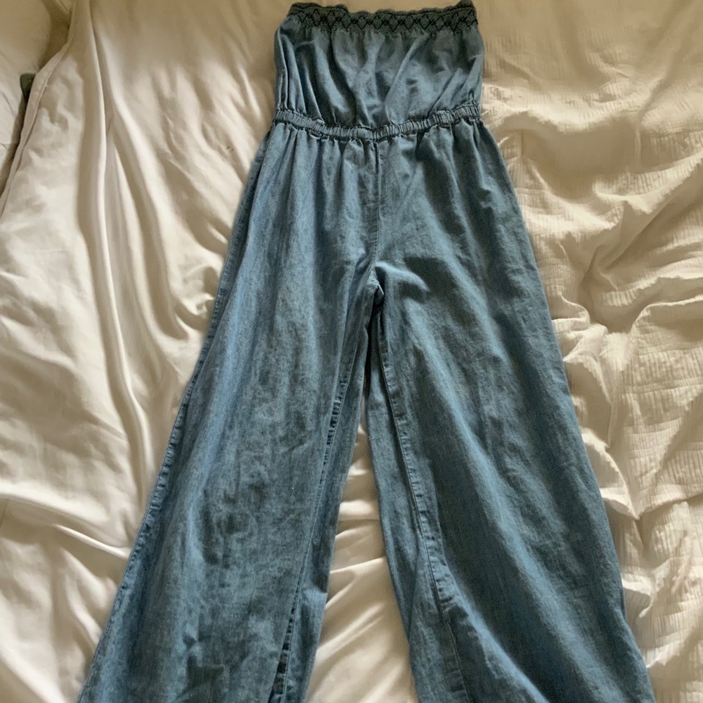 Free People Wide Leg Strapless Jumpsuit